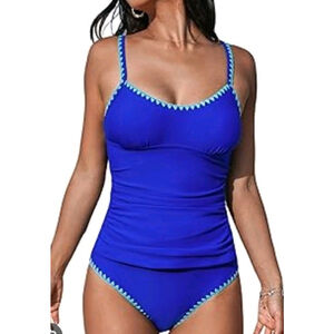 NWT CUPSHE Royal Shell Stitch Tankini Top & Mid-Rise Bottoms SWIMSUIT Size L NEW